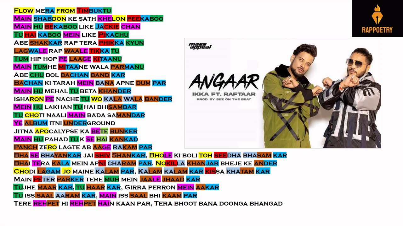 Angaar - IKKA Ft. Raftaar || Ikka Verses || Rap Rhyme Scheme