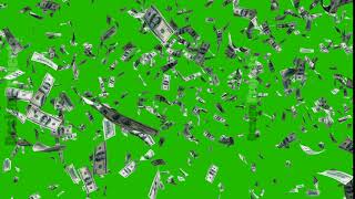 Flying dollar bills in fast motion in front of a green screen. Digital animated background with