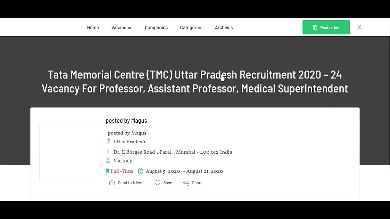 Tata Memorial Centre Uttar Pradesh Recruitment 2020 | TMC | 24 Vacancy | Uttar Pradesh Jobs