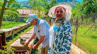 Uzbekistan! The life of a BEEKEEPER in the mountains! BITED BEES! Puffed up FACE! RURAL LIFE!