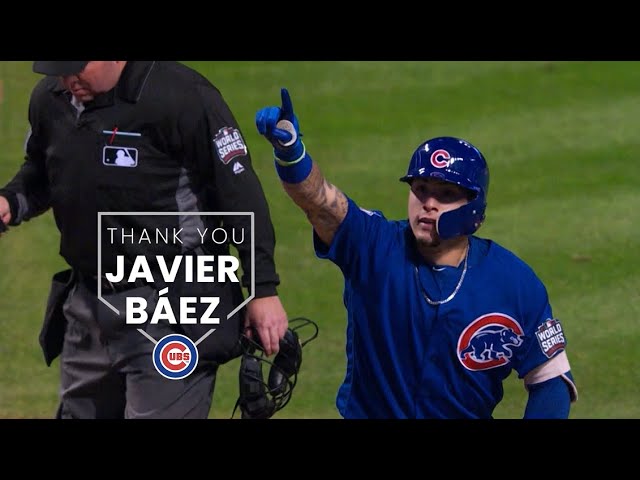 National League Javier Baez, of the Chicago Cubs, reacts as he pops out  during the during the t …