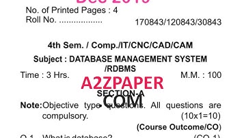 HSBTE Diploma 4th Sem Database System Question Paper Dec 19