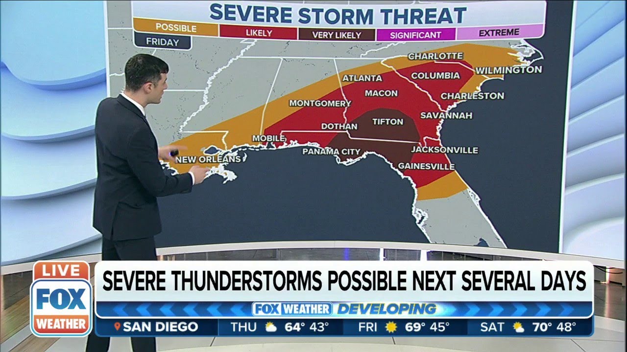 Severe Storms Likely From Florida To Carolinas Through Saturday - YouTube