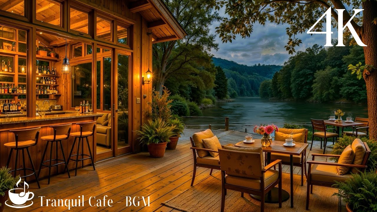 4K Cozy Coffee Shop by the Lake | Relaxing Jazz Music for Focus, Study ...