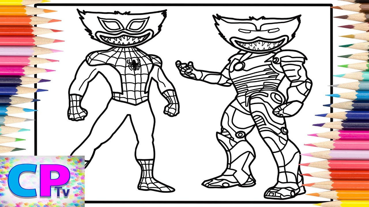 Spiderman Huggy Wuggy vs Iron Man Huggy Wuggy Coloring Pages ...