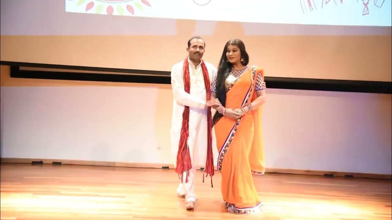 Male wearing saree with jewellery lady getup dance performance in