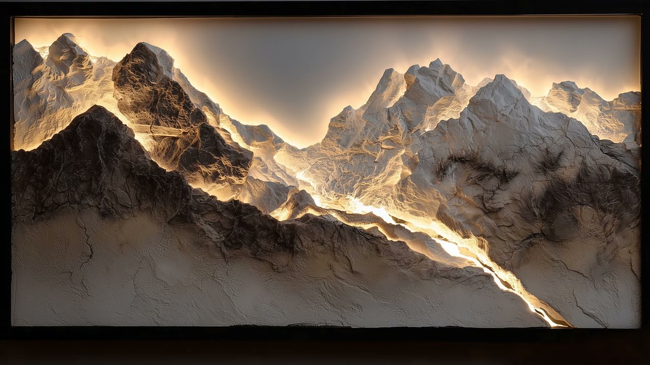 4K | Stone painting - Mountains | for TV screensaver | With Music ChillOut