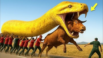 Brave Heroes Battle to Save Brown Bull from Giant Python’s Deadly Attack 🐂🐍