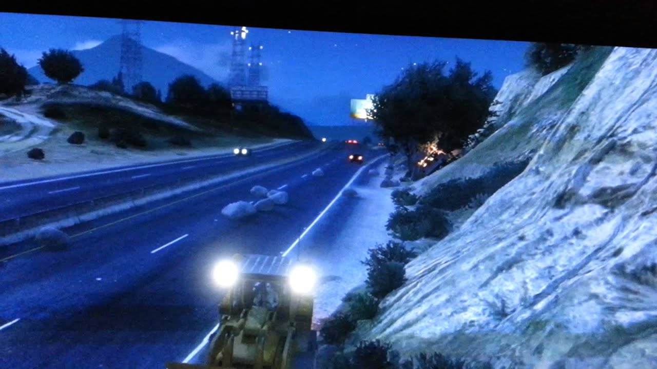 GTA V car crashes into tree caused by bulldozer with rocks