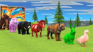 Paint & Animals Duck,Gorilla,Lion,Elephant,Cow,Panda Fountain Crossing Transformation Animal Cartoon