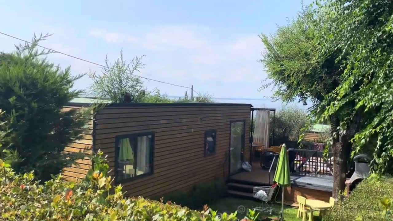 Inside look of the Roccalux mobile home at La Rocca Camping, Bardolino Italy 