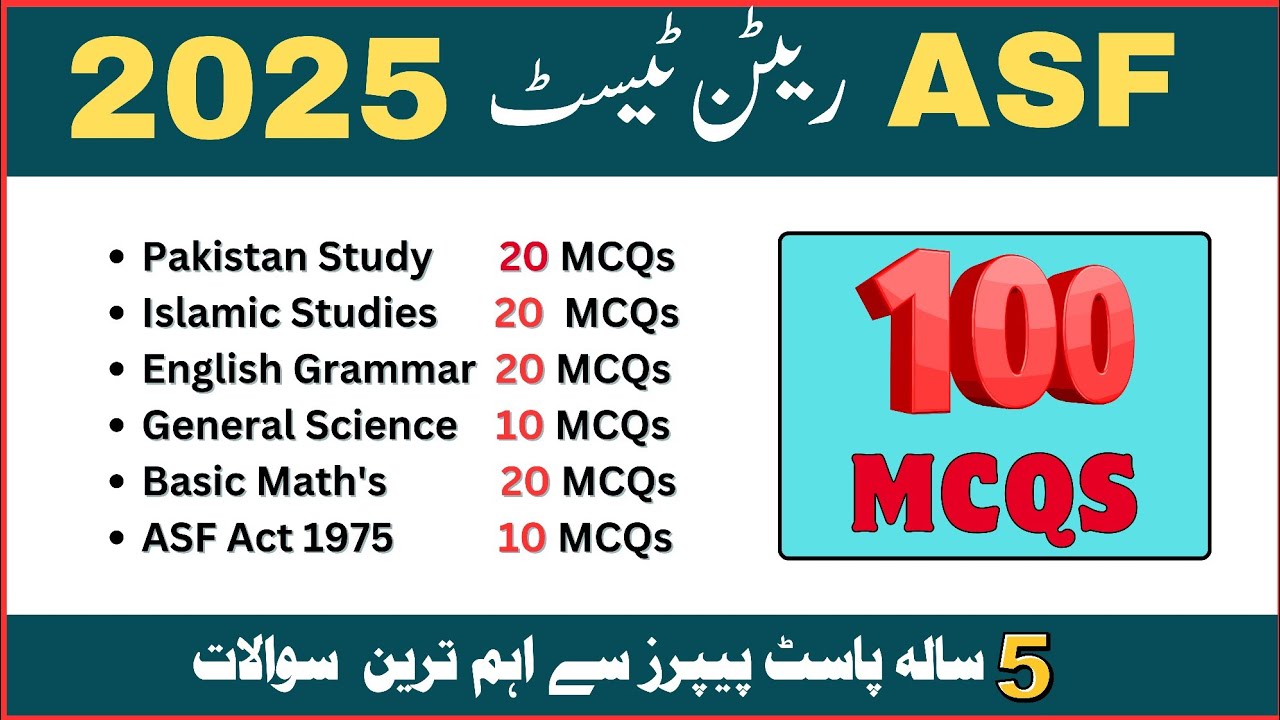 ASF Most Important 100 MCQs | ASF Test Preparation 2025