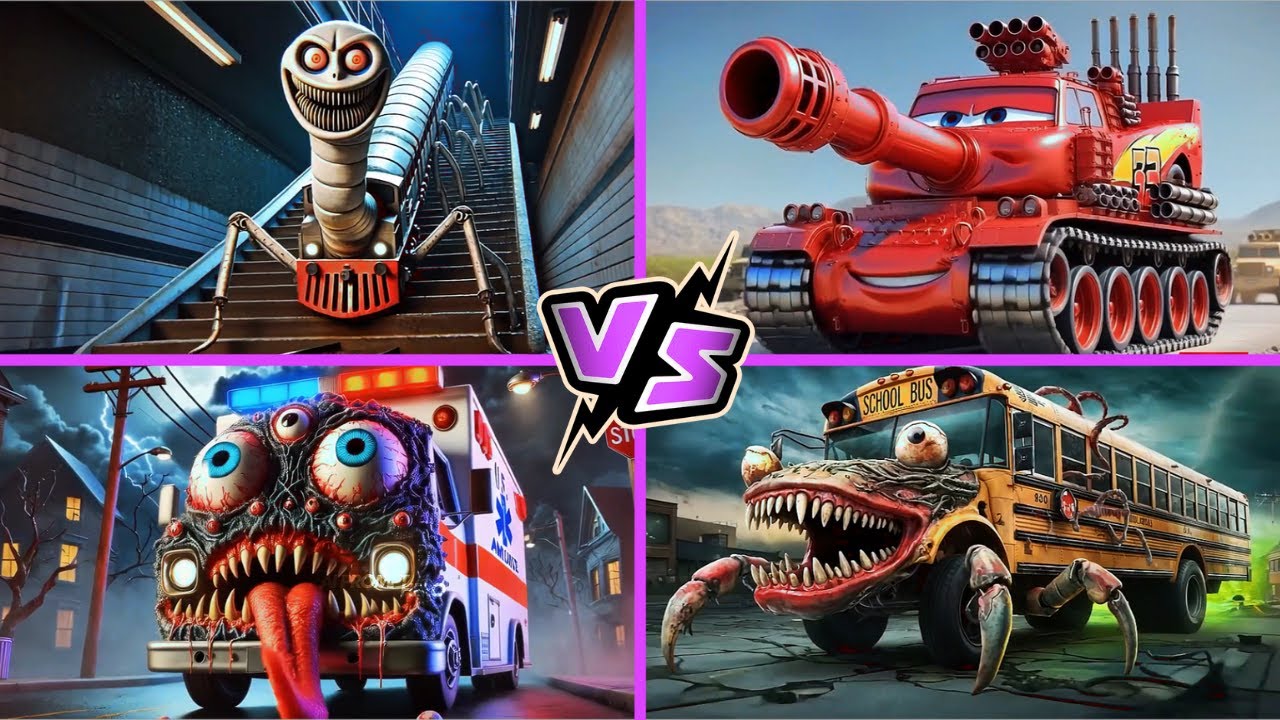Thomas Train 🆚 McQueen Tank 🆚 Mutated Monster 🆚 School Bus 🎶 Tiles Hop EDM Rush