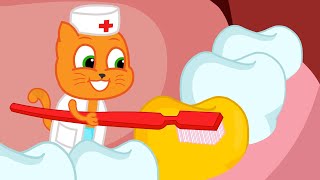 Cats Family in English  Dental Treatment Cartoon for Kids