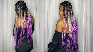 How to Knotless Box Braids on yourself | Pink & Purple Ombré Knotless Box Braids | Beginner Friendly