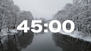 45 minute timer with snowy winter background. No sound, with chime at the end