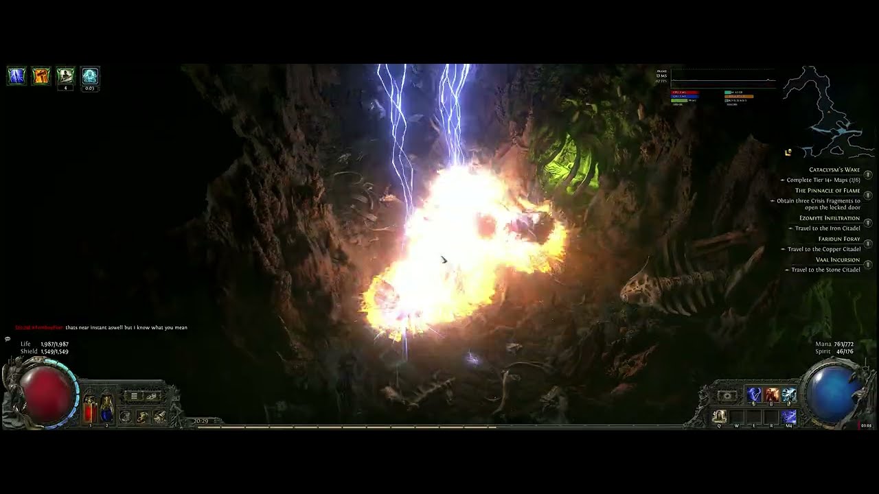 Path of Exile 2 - Lvl 85 Triple Herald Invoker explosions - No Herald of Ice or Bell.