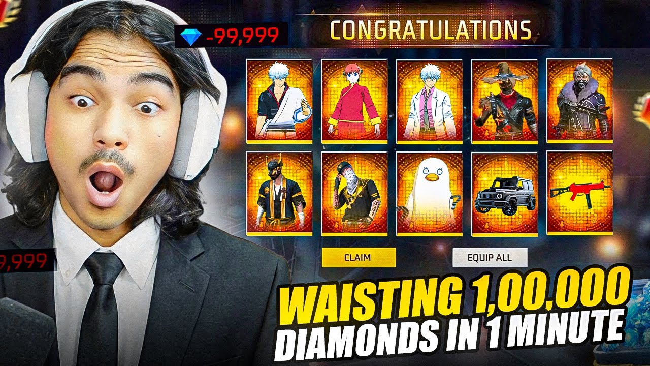 "CHALLENGE" Wasting 100000 Daimonds in 10minutes !