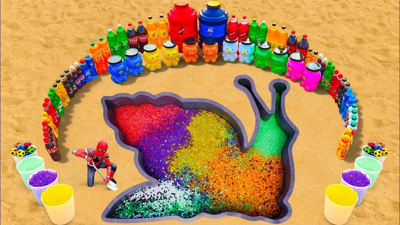 Instructions on how to make a snail using Orbeez balloons, Mountain Soda, and Coca-Cola