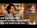 lofi hip hop radio - beats to relax/study to, but with Moss from The IT Crowd & the room is on fire.