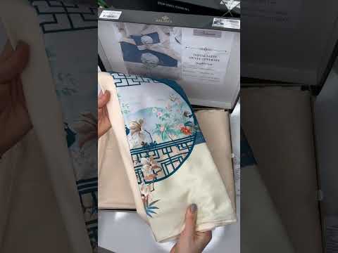 Сатинова постільна білизна. Євро розміру. 4 наволочки 50-70см. Туреччина. Японський стиль синій., видео 2