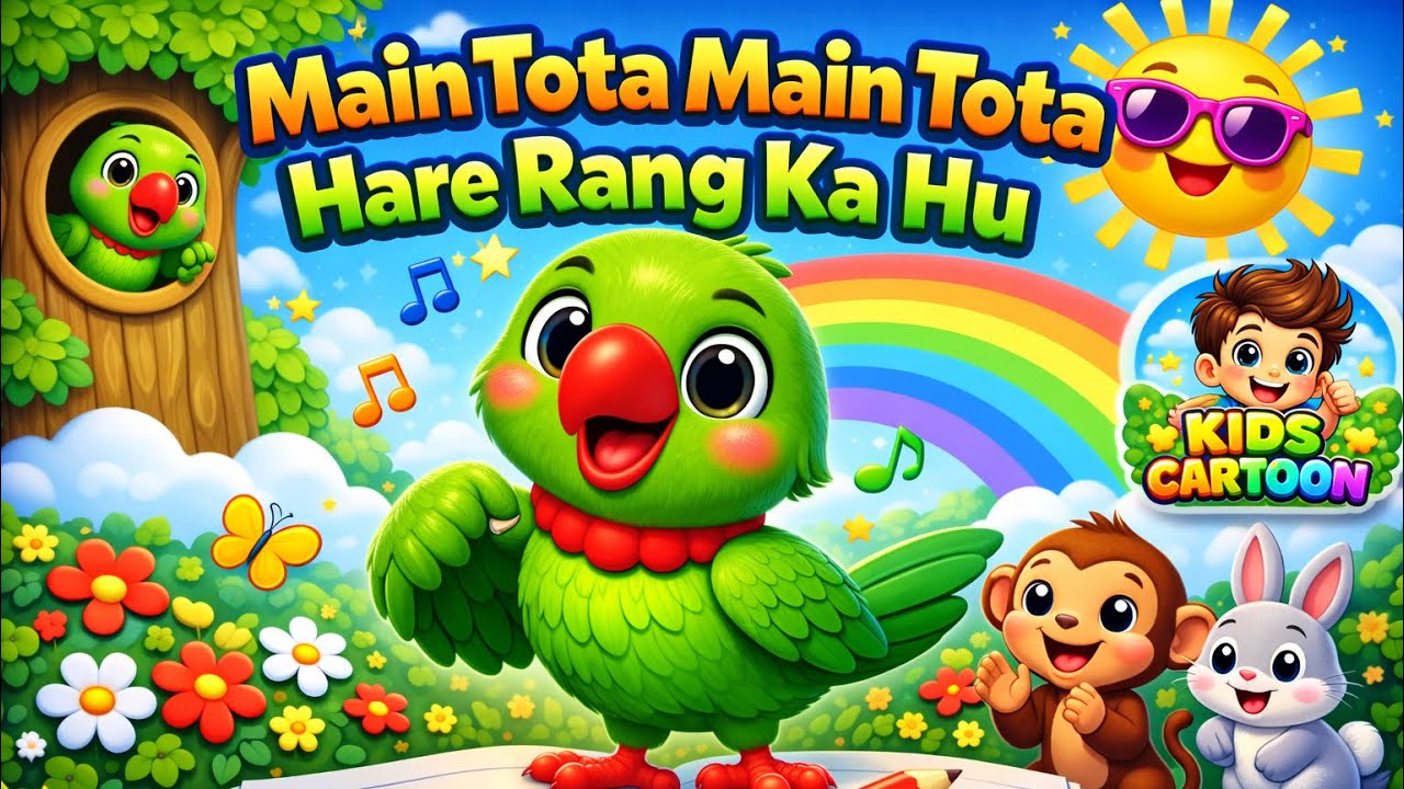 Main Tota Hare Rang Ka 🦜 | 3D Hindi Kids Rhyme | Cute CartoonShort #kidsrhymes #shorts #viralshorts 