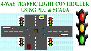 4 Way Traffic Light Controller Using PLC & SCADA || 4-Way Traffic Light Sequence Using Ladder Logic