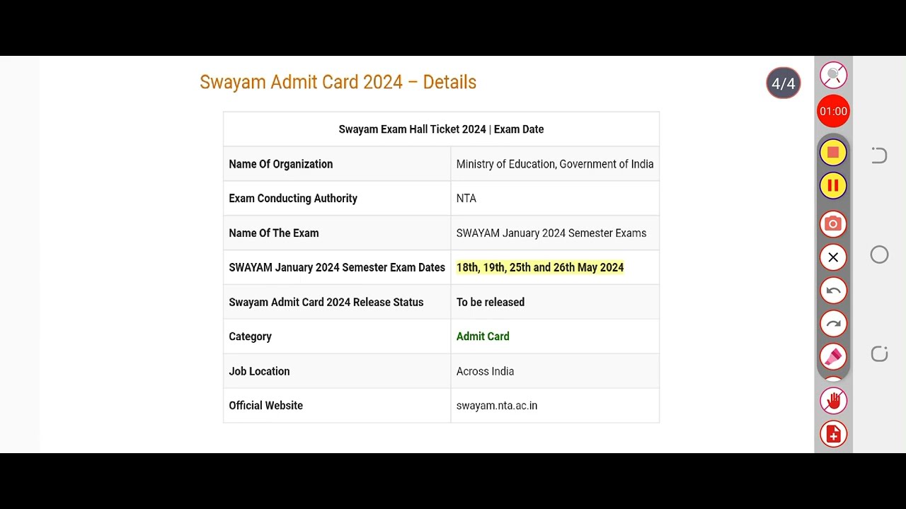 Swayam Admit Card 2024 | Swayam Exam Dates (Out) - YouTube