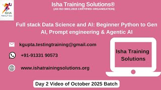 Full-stack Data Science and AI Day2 video on 29th October.  WhatsApp us on +91-9133190573 to enroll.