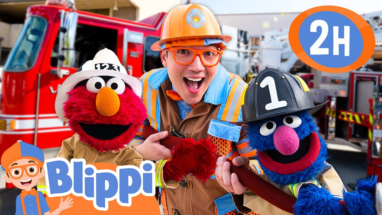 Firefighting Elmo Meeting Firefighters with Elmo & Grover! | Blippi x Sesame Street ...