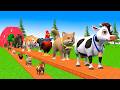 Paint & Animals Cow,Gorilla,Elephant,Giraffe,Tiger,Lion, Fountain Crossing Transformation Cartoon