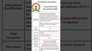Tripura PSC ATO Recruitment 2026. Apply Online for 220 Assistant Technical Officer Posts.#tripurajob