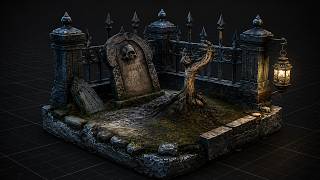 Gothic Graveyard Diorama   Zombie Hand & Gravestone 3D Model s