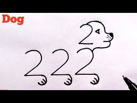 Dog Drawing from 2222 number | Easy step by step dog drawing for kids ...