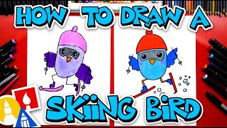 How To Draw A Funny Skiing Bird Cartoon