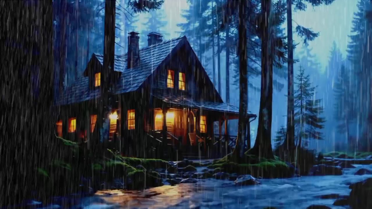 Rain Sounds for Sleeping – Thunderstorm Rain at a Riverside Forest Cabin | Deep Sleep