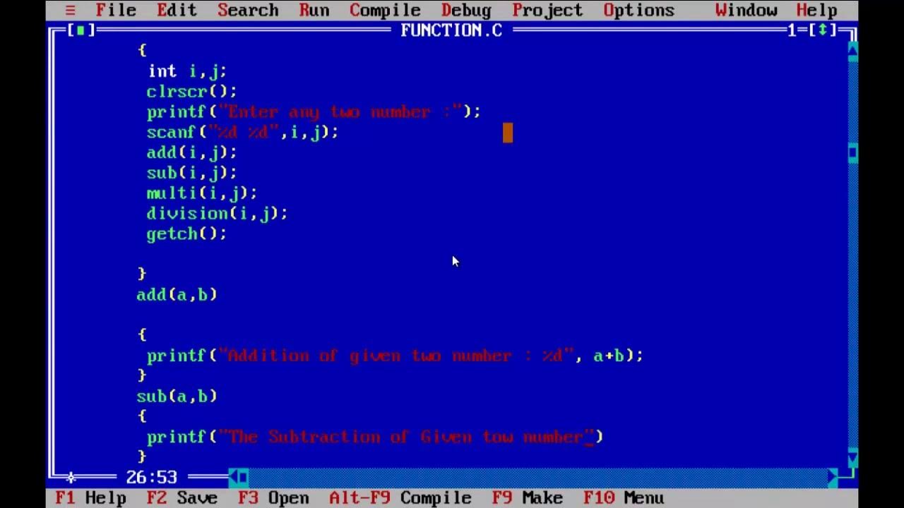 C Program Tutorial creating program using function in turbo C C%2B%2B ...