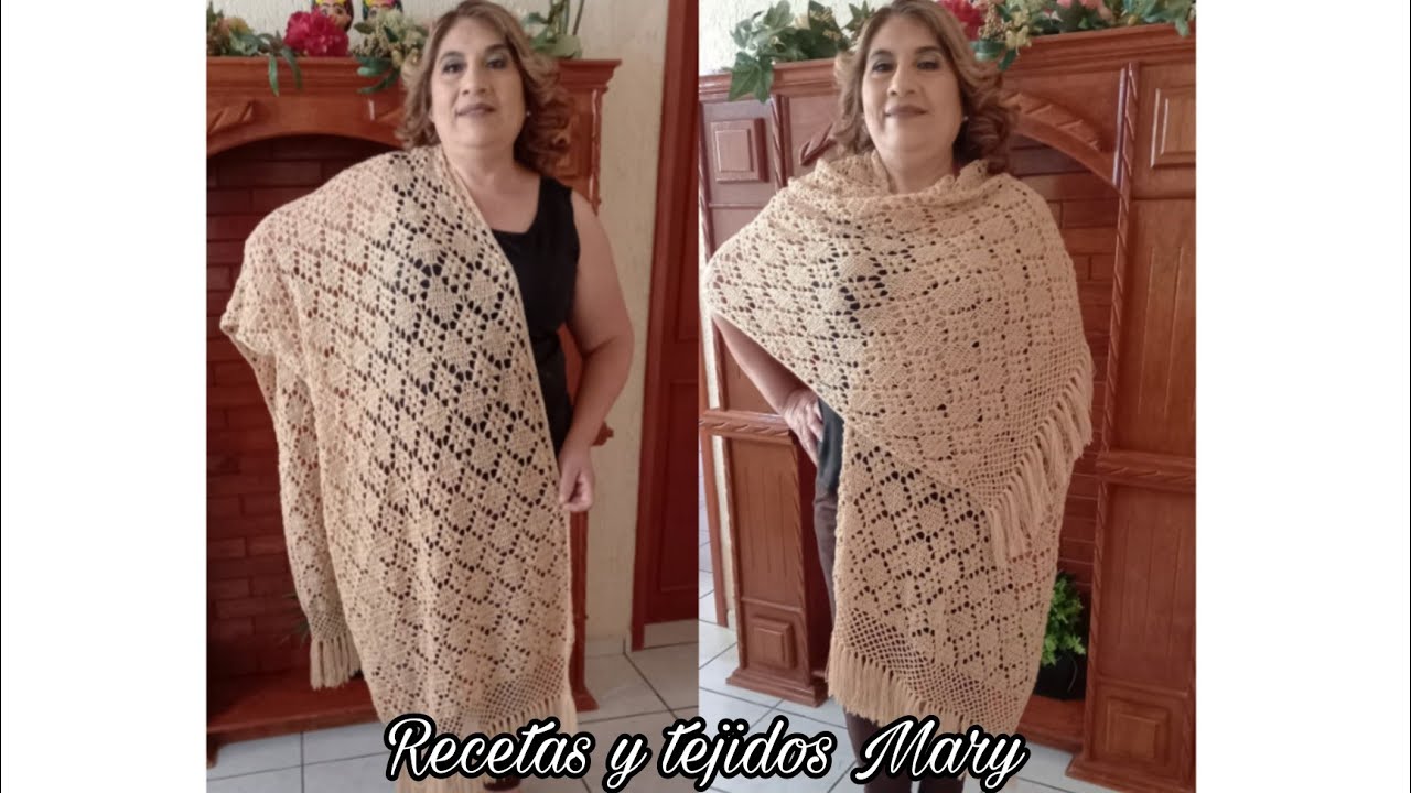 muy elegante chal a crochet 🌼🤍🌼🤍