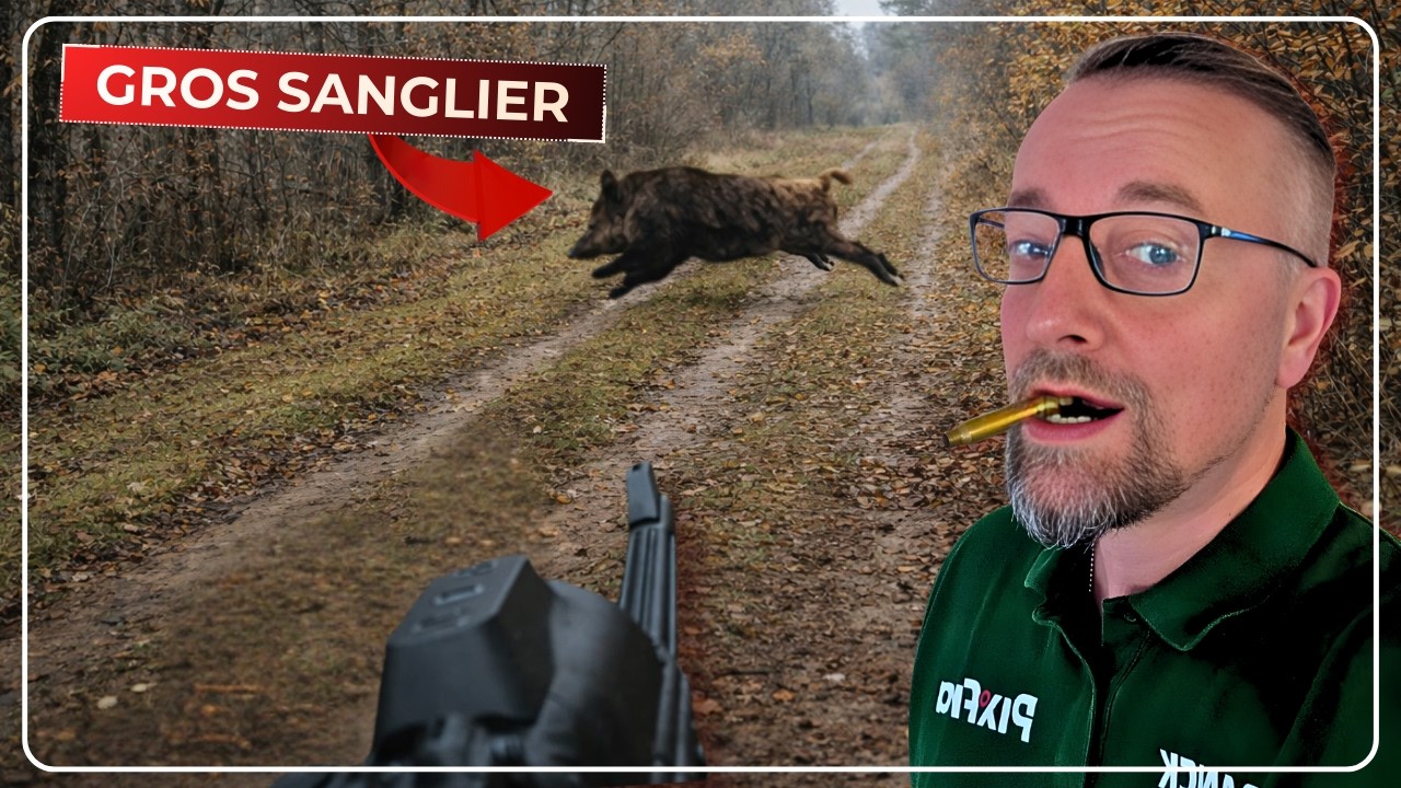 CHASSE DE FOLIE EN BATTUE : tir d'un gros keiler