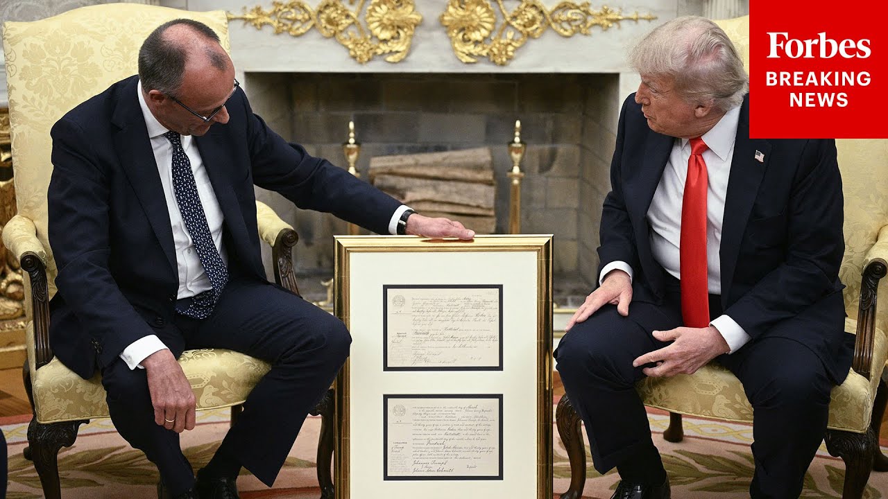 Trump Presented With His Grandfather's Birth Certificate By German Chancellor Friedrick Merz
