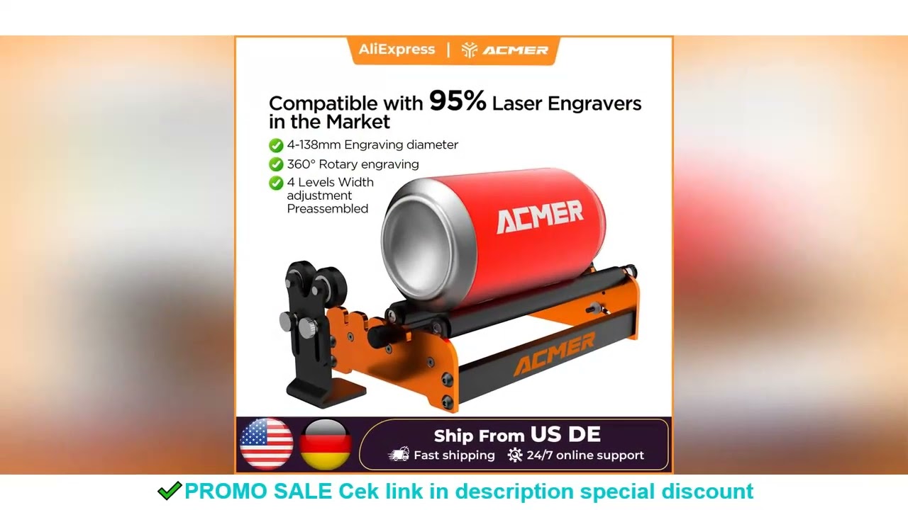 ACMER M2 Laser Rotary Roller Y-axis 360 Rotary moudle Laser Cutting Engraving For Cylindrical Object