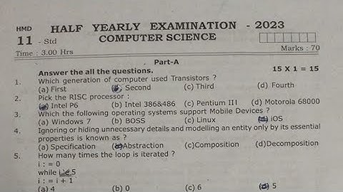 11th Computer science||Halfyearly examination 2023||Question paper and answer key