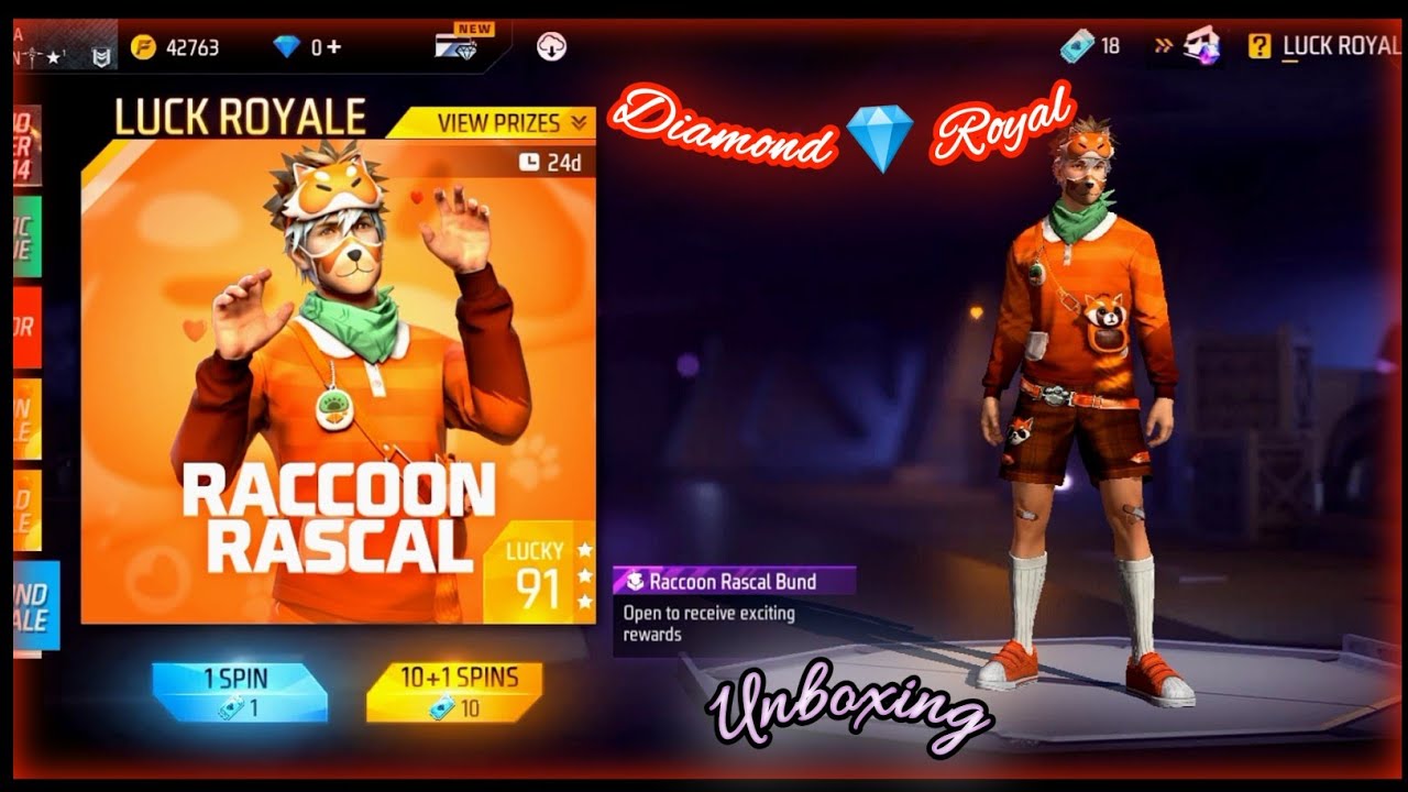 Free fire RACCOON RASCAL Diamond Royal bundle Unboxing #freefire # ...