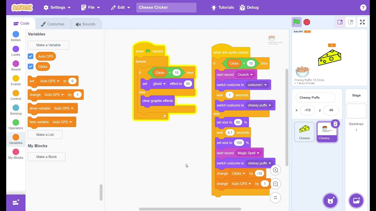 How to Make a Clicker game on Scratch or scratch.mit.edu.