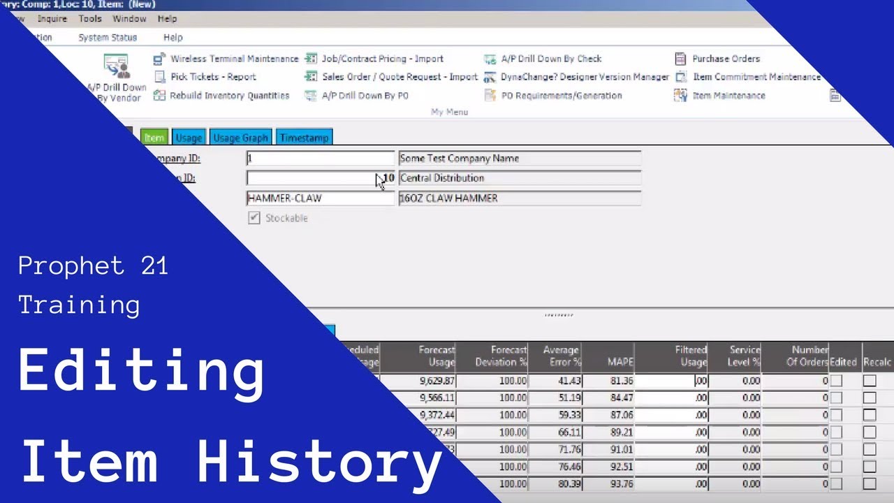 Epicor Prophet 21 Training & How To - Editing Item History - YouTube