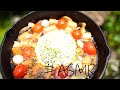 【ASMR】お庭でソロキャンプ飯　スキレットでカマンベールチーズinアヒージョを作ってみた　Stayhome