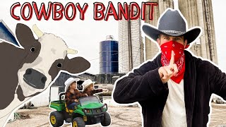 He tried to steal our COWS! COWBOY BANDIT/LITTLE COWBOYS/POWERWHEELS/CATTLE/FARM ANIMALS