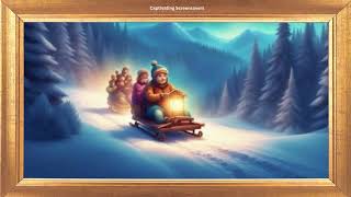 Sledding Down a Snowy Hill at Twilight | Gold Frame | Winter TV Art Loop | No Sound