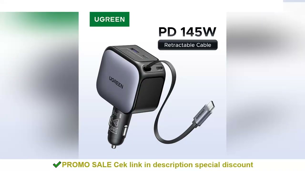 UGREEN 145W 90W 60W Car Charger 3 USB-C & 1 USB-A Ports PD QC4.0 Fast Charging with Retractable Cabl
