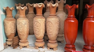 Cặp lục bình gỗ xà cừ trơn 1m40x38 phun sơn đỏ đẹp giá chỉ hơn 9 triệu. Sdt tư vấn 0354318894